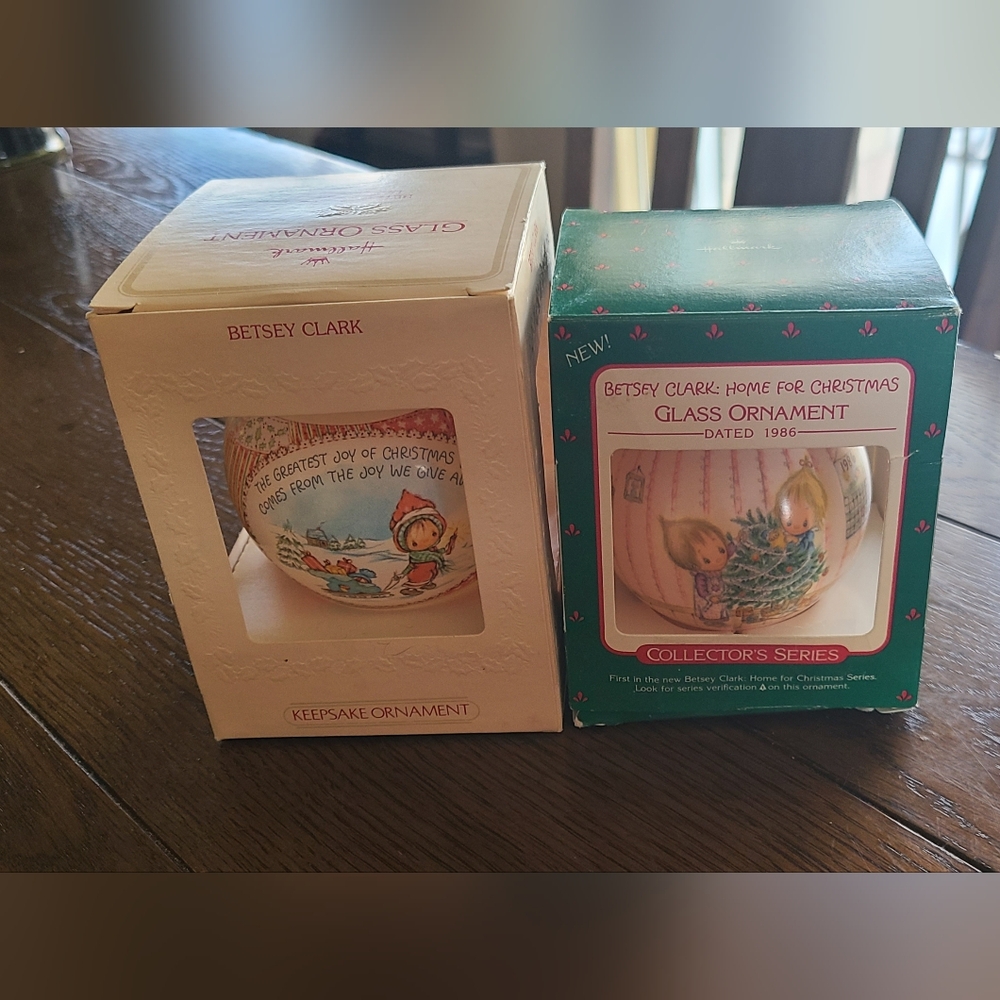 Hallmark Betsey Clark glass ornaments 1981 & 1986 in original boxes